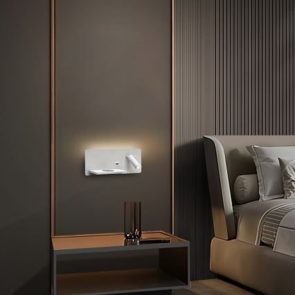 Immax 08286L - LED Sienas strametis ar plauktu, USB portu un bezvadu uzlādi Be PREPARE LED/3W/230V + LED/3W balta