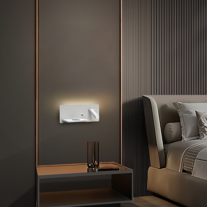Immax 08286L - LED Sienas strametis ar plauktu, USB portu un bezvadu uzlādi Be PREPARE LED/3W/230V + LED/3W balta