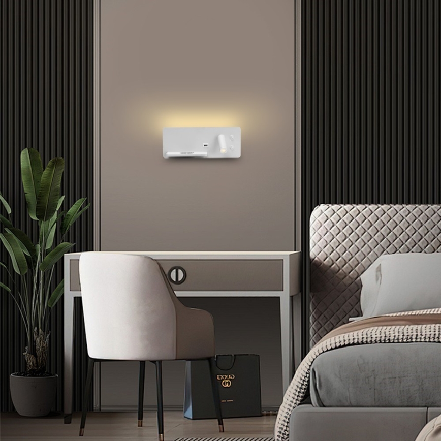 Immax 08286L - LED Sienas strametis ar plauktu, USB portu un bezvadu uzlādi Be PREPARE LED/3W/230V + LED/3W balta