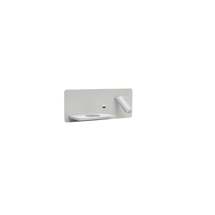 Immax 08286L - LED Sienas strametis ar plauktu, USB portu un bezvadu uzlādi Be PREPARE LED/3W/230V + LED/3W balta