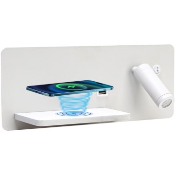 Immax 08286L - LED Sienas strametis ar plauktu, USB portu un bezvadu uzlādi Be PREPARE LED/3W/230V + LED/3W balta