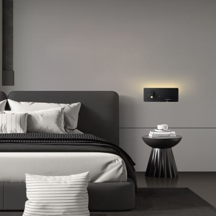Immax 08287L - LED Sienas strametis ar plauktu, USB portu un bezvadu uzlādi Be PREPARE LED/3W/230V + LED/3W melna