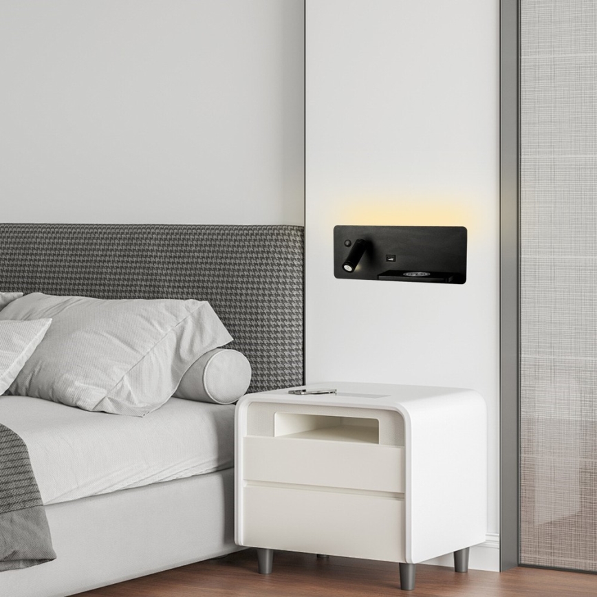 Immax 08287L - LED Sienas strametis ar plauktu, USB portu un bezvadu uzlādi Be PREPARE LED/3W/230V + LED/3W melna