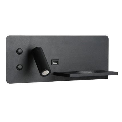 Immax 08287L - LED Sienas strametis ar plauktu, USB portu un bezvadu uzlādi Be PREPARE LED/3W/230V + LED/3W melna