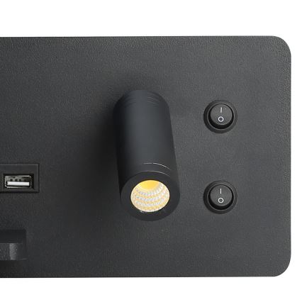 Immax 08288L - LED Sienas strametis ar plauktu, USB portu un bezvadu uzlādi Be PREPARE LED/3W/230V + LED/3W melna