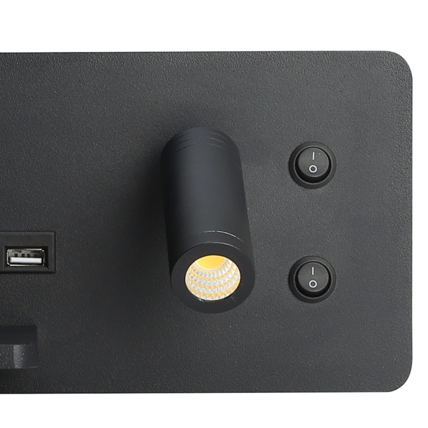 Immax 08288L - LED Sienas strametis ar plauktu, USB portu un bezvadu uzlādi Be PREPARE LED/3W/230V + LED/3W melna