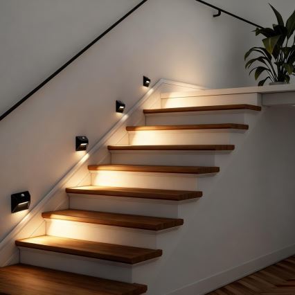 LED uzlādējamais kāpņu gaismeklis ar kustības un krēslas sensoru STEP LIGHT LED/0,3W/3,7V 2200 mAh IP53 melns