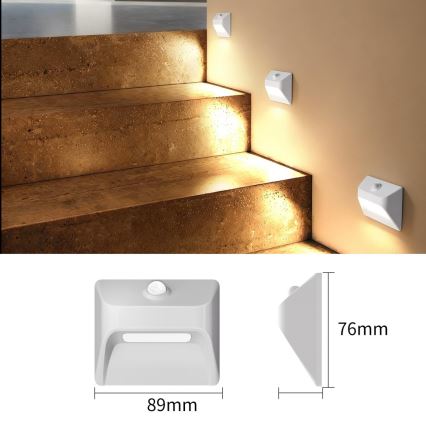 LED uzlādējamais kāpņu gaismeklis ar kustības un krēslas sensoru STEP LIGHT LED/0,3W/3,7V 2200 mAh IP53 balta