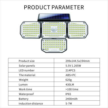 LED Saules enerģijas sienas lampa ar sensoru LED/5W/5,5V IP65 2400 mAh