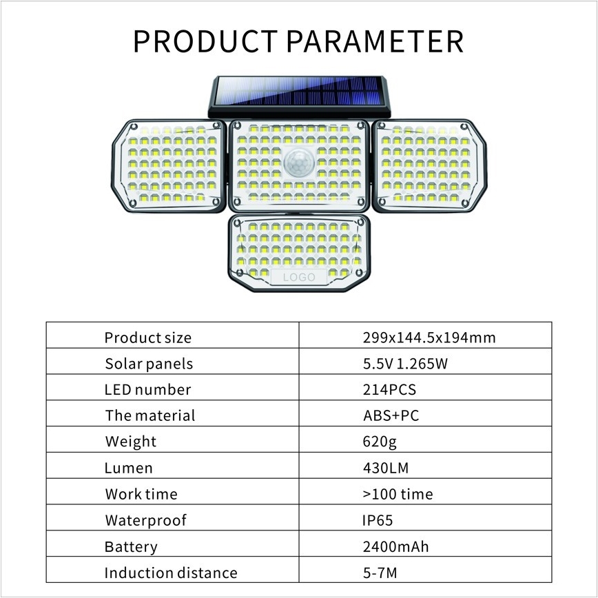 LED Saules enerģijas sienas lampa ar sensoru LED/5W/5,5V IP65 2400 mAh