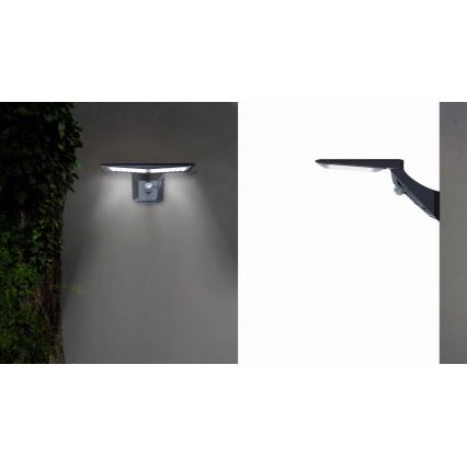 LED Saules enerģijas sienas lampa ar sensoru LED/2,6W/5,5V IP65 1800 mAh melna