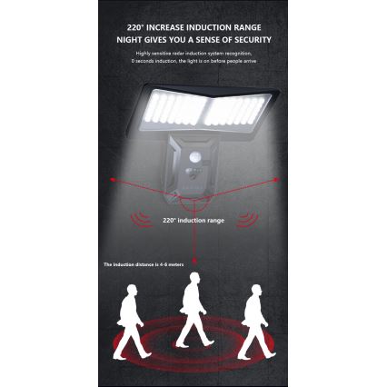 LED Saules enerģijas sienas lampa ar sensoru LED/2,6W/5,5V IP65 1800 mAh melna