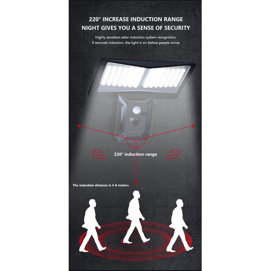 LED Saules enerģijas sienas lampa ar sensoru LED/2,6W/5,5V IP65 1800 mAh melna