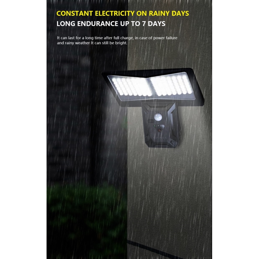 LED Saules enerģijas sienas lampa ar sensoru LED/2,6W/5,5V IP65 1800 mAh melna