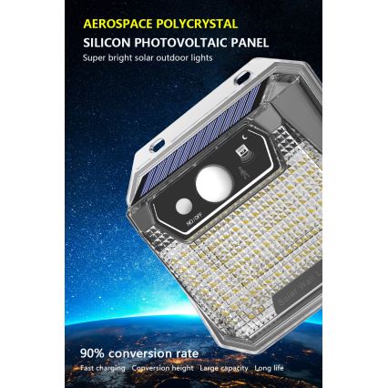 LED Saules enerģijas sienas lampa ar sensoru LED/3W/5,5V IP65 1200 mAh
