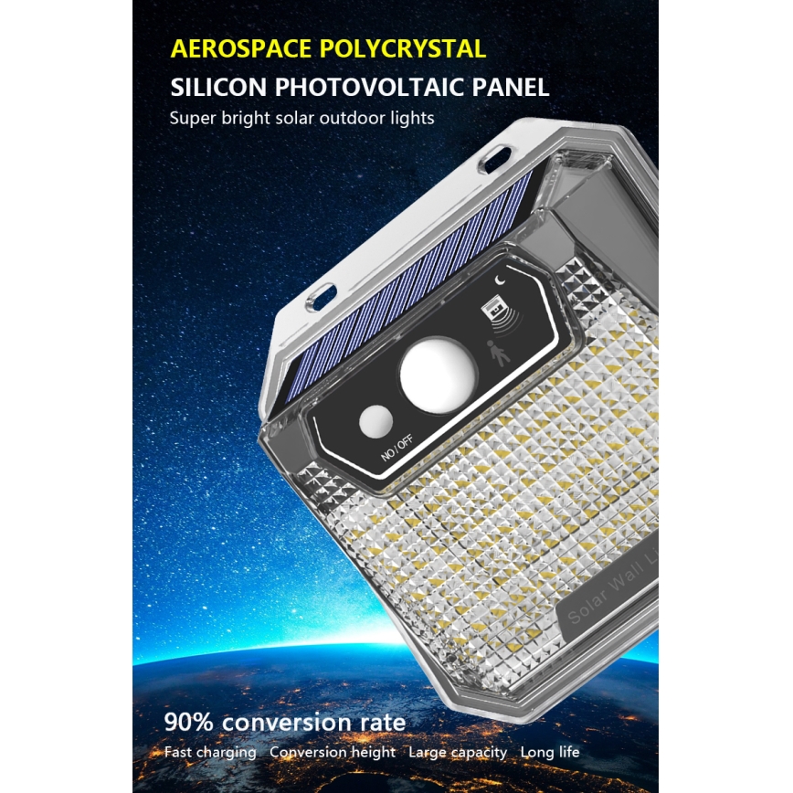 LED Saules enerģijas sienas lampa ar sensoru LED/3W/5,5V IP65 1200 mAh
