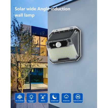 LED Saules enerģijas sienas lampa ar sensoru LED/3W/5,5V IP65 1200 mAh