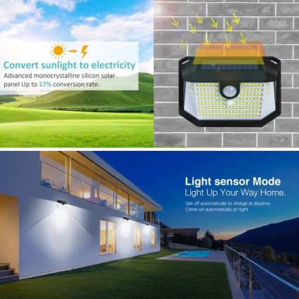 LED Saules enerģijas sienas lampa ar sensoru LED/4W/5,5V IP65 1200 mAh