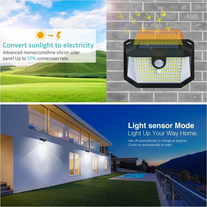 LED Saules enerģijas sienas lampa ar sensoru LED/4W/5,5V IP65 1200 mAh