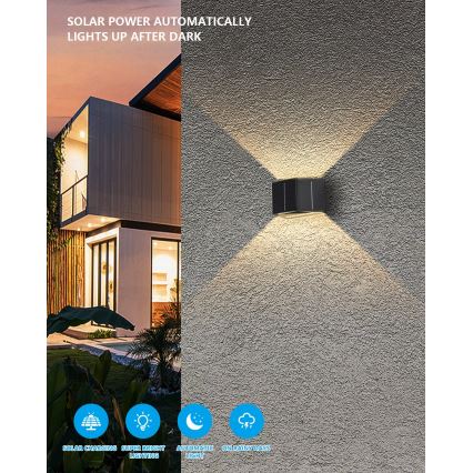 LED Saules enerģijas sienas lampa ar sensoru LED/2W/5V IP54 1300 mAh
