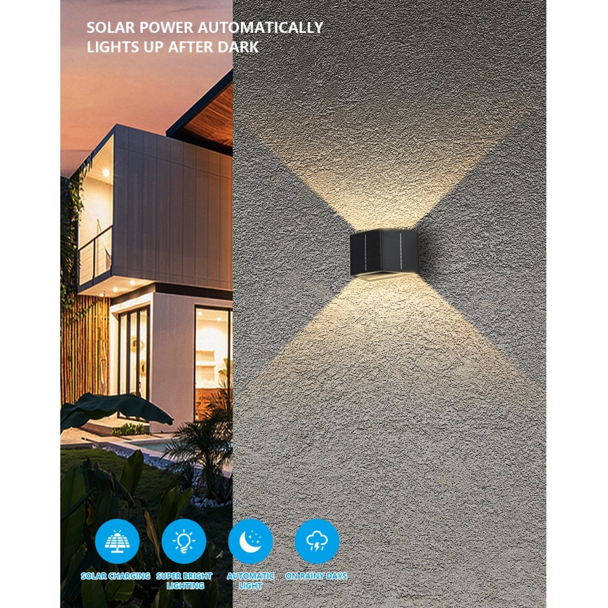 LED Saules enerģijas sienas lampa ar sensoru LED/2W/5V IP54 1300 mAh