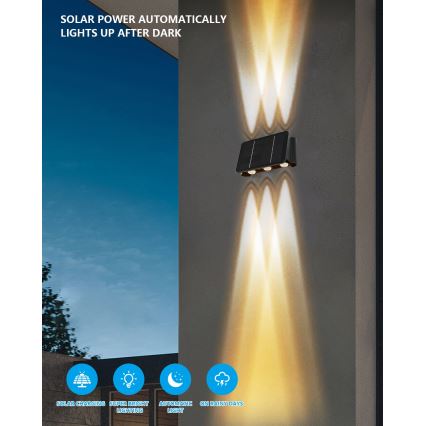 LED saules sienas lampa ar sensoru LED/2W/5V IP54 1300 mAh