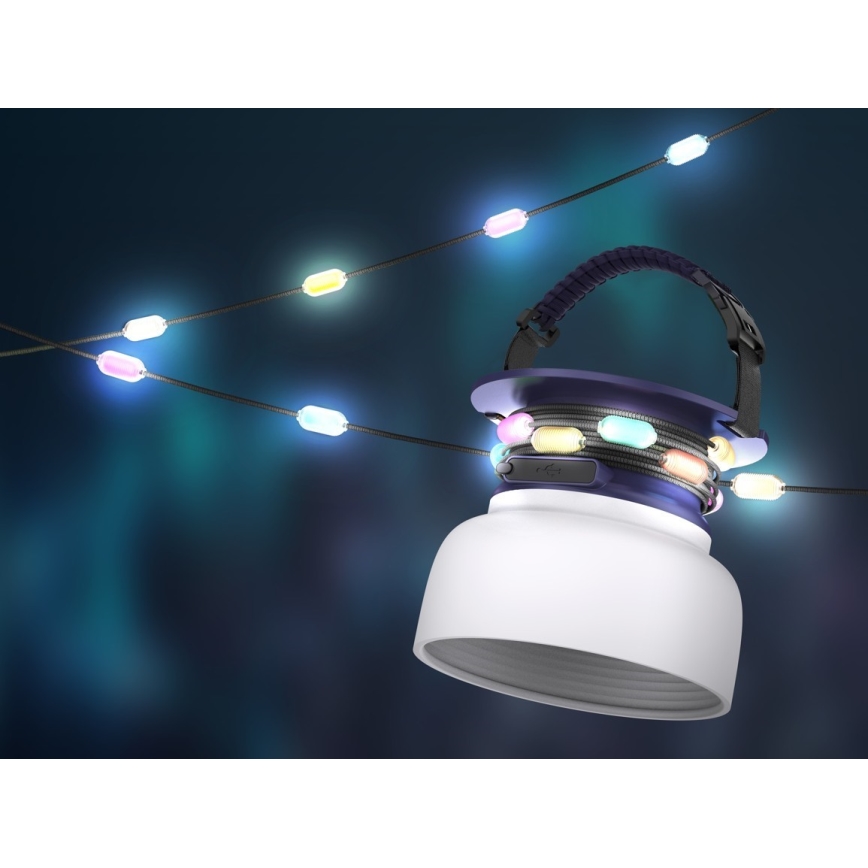 LED RGB Pārnēsājama saules enerģijas uzlādējams lampa ar LED virtene LED/10W/5V 3600 mAh IP65 3600 mAh