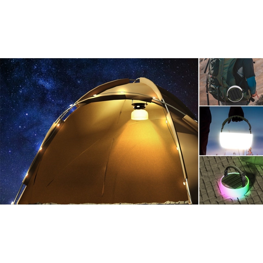 LED RGB Pārnēsājama saules enerģijas uzlādējams lampa ar LED virtene LED/10W/5V 3600 mAh IP65 3600 mAh