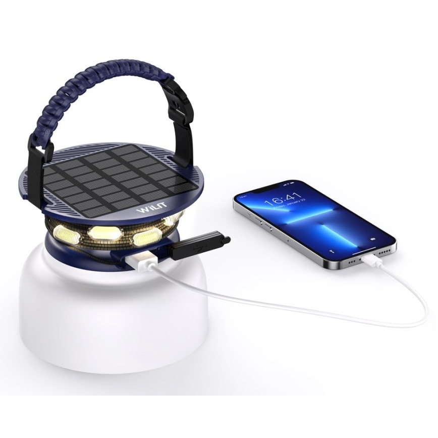 LED RGB Pārnēsājama saules enerģijas uzlādējams lampa ar LED virtene LED/10W/5V 3600 mAh IP65 3600 mAh