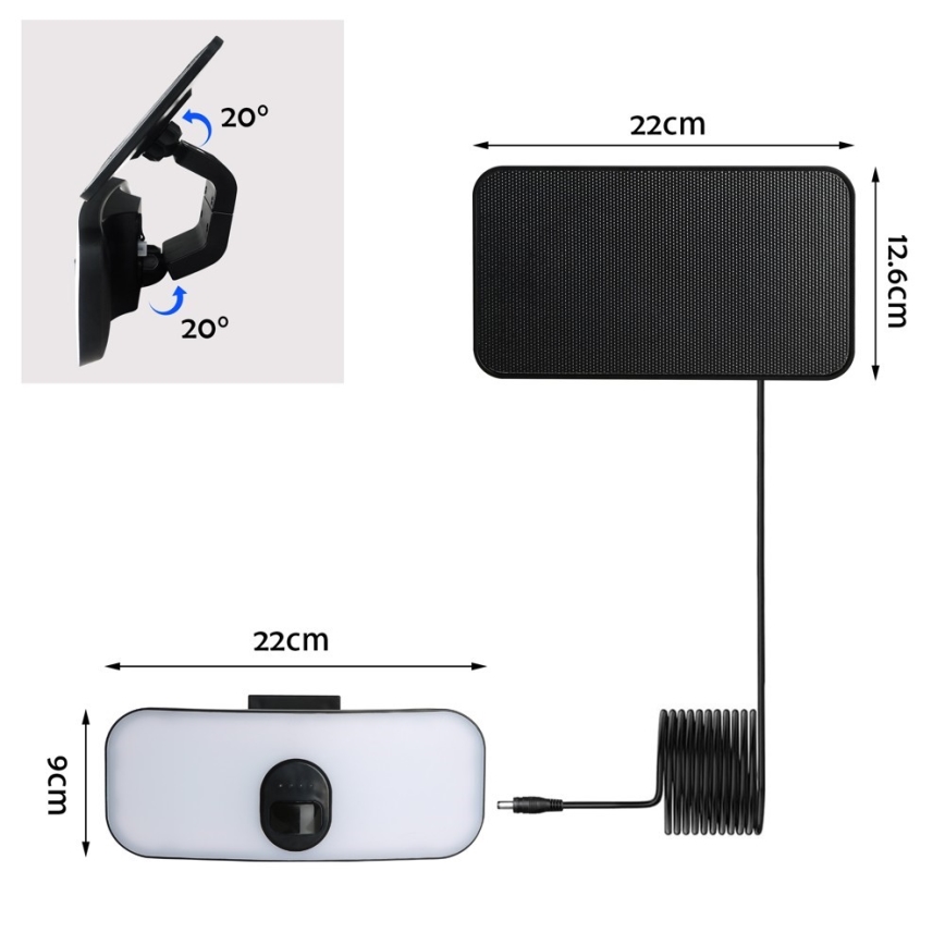 LED Saules enerģijas sienas lampa ar sensoru LED/13W/3,7V 4000K IP65 400 mAh