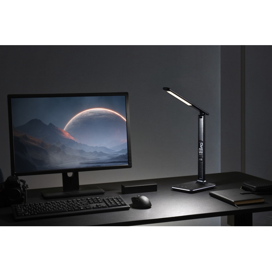 LED Aptumšojama galda lampa ar displeju LED/9W/230V/12V melna