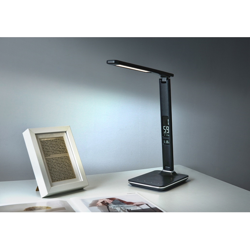 LED Aptumšojama galda lampa ar displeju LED/9W/230V/12V melna