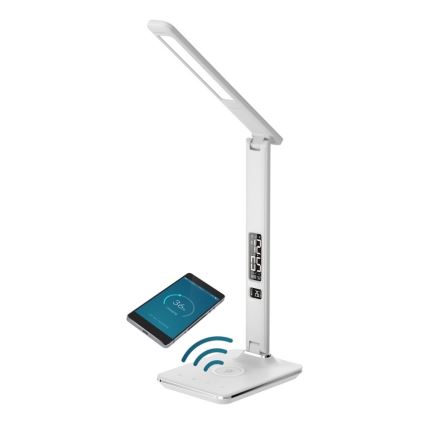 LED Aptumšojama galda lampa ar bezvadu lādētāju QI and USB KINGFISHER LED/8,5W/230V, balta