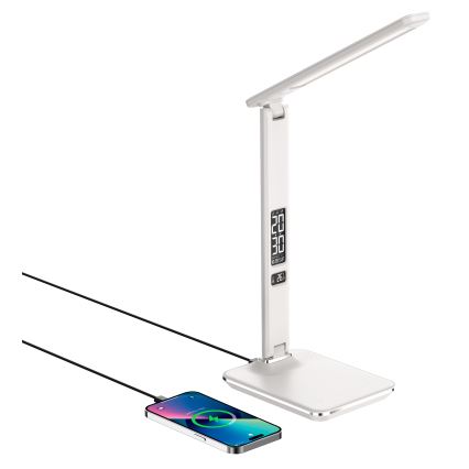 LED Aptumšojama galda lampa ar bezvadu lādētāju QI and USB KINGFISHER LED/8,5W/230V, balta