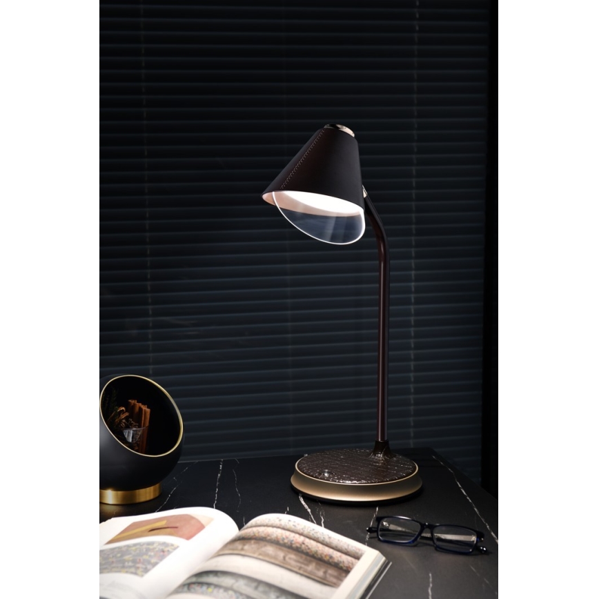 LED Aptumšojama galda lampa ar bezvadu uzlādi FINCH LED/9W/12/230V brūna/zelta