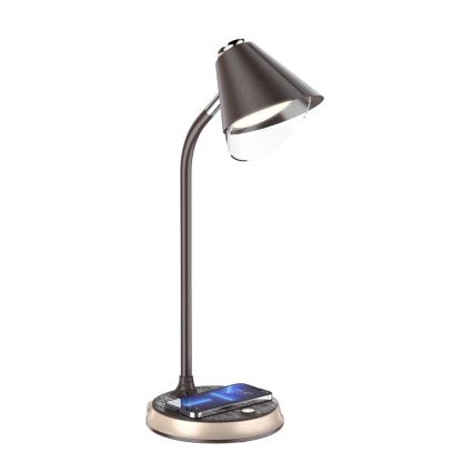 LED Aptumšojama galda lampa ar bezvadu uzlādi FINCH LED/9W/12/230V brūna/zelta