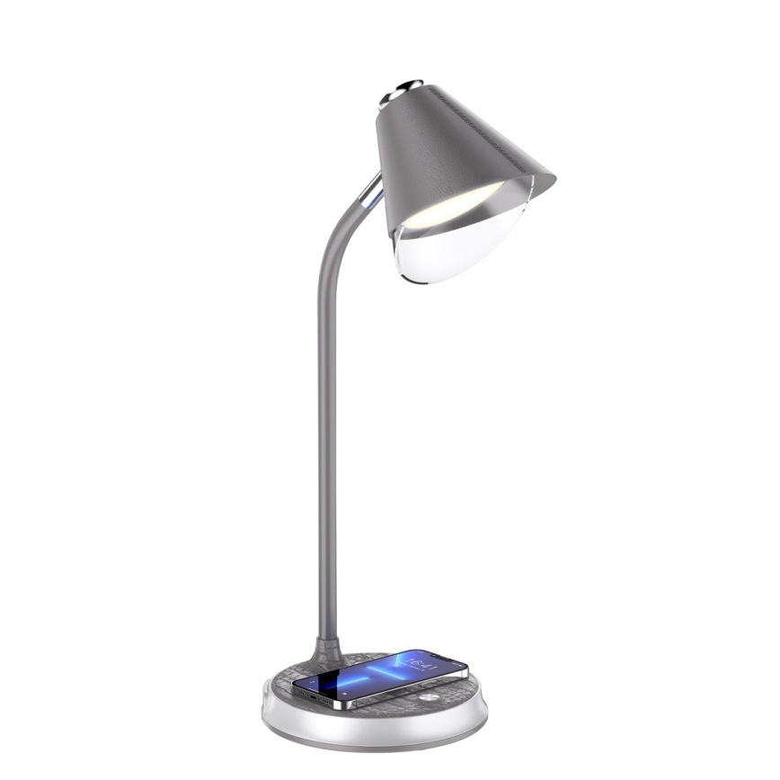 LED Aptumšojama galda lampa ar bezvadu uzlādi FINCH LED/9W/12/230V pelēka/spīdīgi hromēts