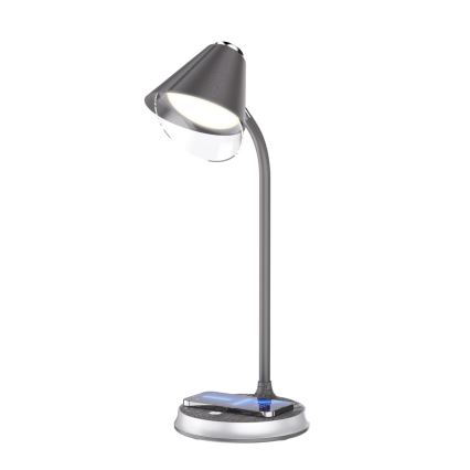 LED Aptumšojama galda lampa ar bezvadu uzlādi FINCH LED/9W/12/230V pelēka/hroms