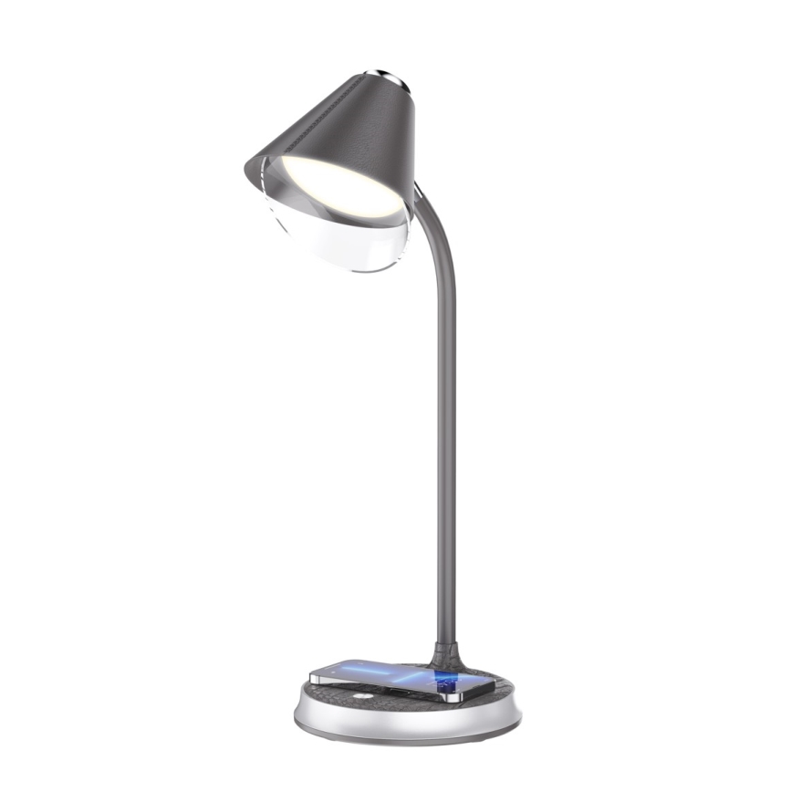 LED Aptumšojama galda lampa ar bezvadu uzlādi FINCH LED/9W/12/230V pelēka/spīdīgi hromēts