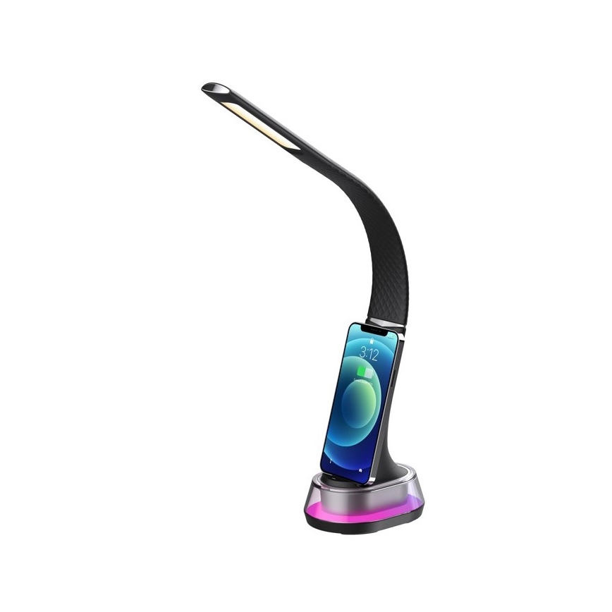 LED RGB Aptumšojama galda lampa ar bezvadu uzlādi CORELLA LED/7W/12/230V, melna