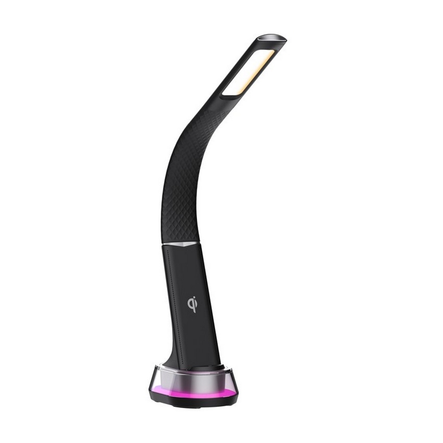 LED RGB Aptumšojama galda lampa ar bezvadu uzlādi CORELLA LED/7W/12/230V, melna