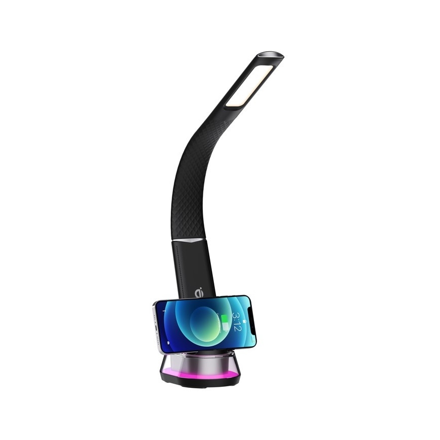 LED RGB Aptumšojama galda lampa ar bezvadu uzlādi CORELLA LED/7W/12/230V, melna