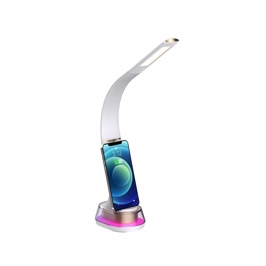 LED RGB Aptumšojama galda lampa ar bezvadu uzlādi CORELLA LED/7W/12/230V, balta