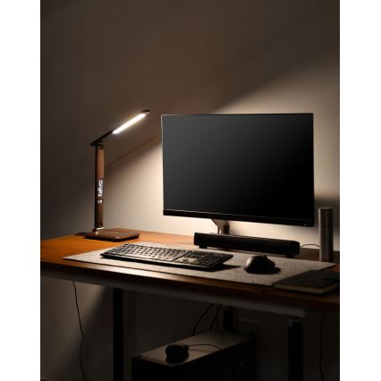 LED Aptumšojama galda lampa ar bezvadu uzlādi QI and USB KINGFISHER LED/8,5W/230V brūna