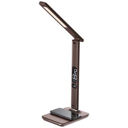 LED Aptumšojama galda lampa ar bezvadu uzlādi QI and USB KINGFISHER LED/8,5W/230V brūna