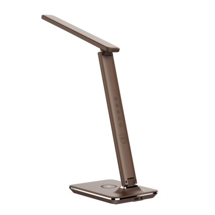 LED Aptumšojama galda lampa ar bezvadu uzlādi QI and USB KINGFISHER LED/8,5W/230V brūna