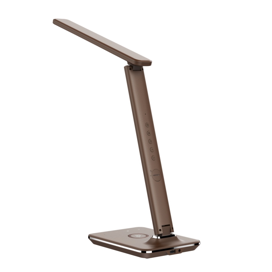 LED Aptumšojama galda lampa ar bezvadu uzlādi QI and USB KINGFISHER LED/8,5W/230V brūna