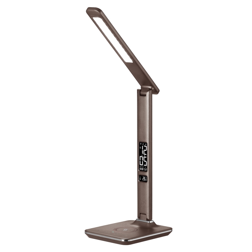 LED Aptumšojama galda lampa ar bezvadu uzlādi QI and USB KINGFISHER LED/8,5W/230V brūna