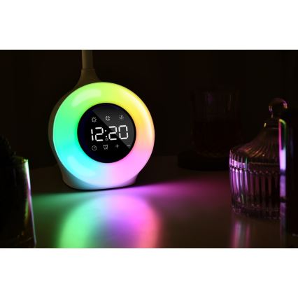 LED RGBW Aptumšojama galda lampa ar modinātāja pulkstenis FALCON LED/10W/12V