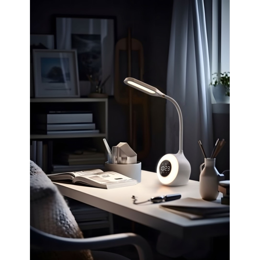 LED RGBW Aptumšojama galda lampa ar modinātāja pulkstenis FALCON LED/10W/12V